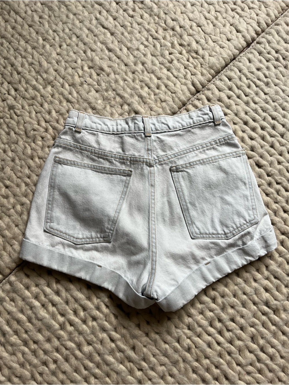 American Apparel Light Wash Indigo High-Rise Cuffed Denim Shorts | size 28